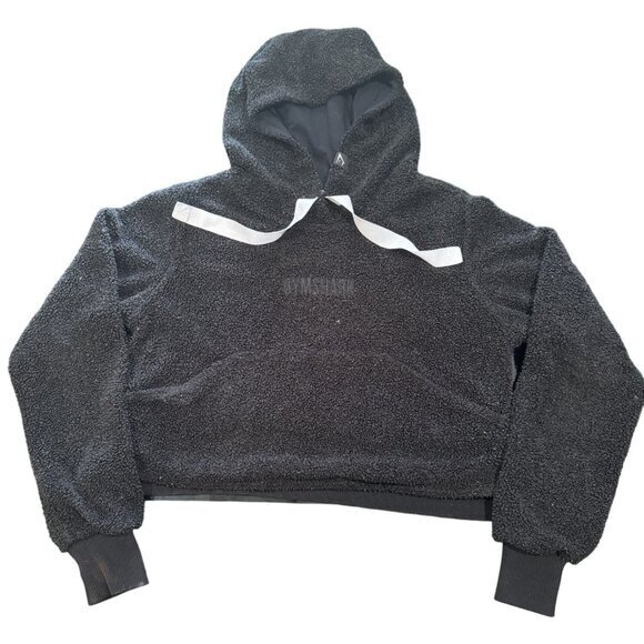 Gymshark Sherpa Black Cropped Hoodie Front Pockets Size XS | G1 - Picture 1 of 6